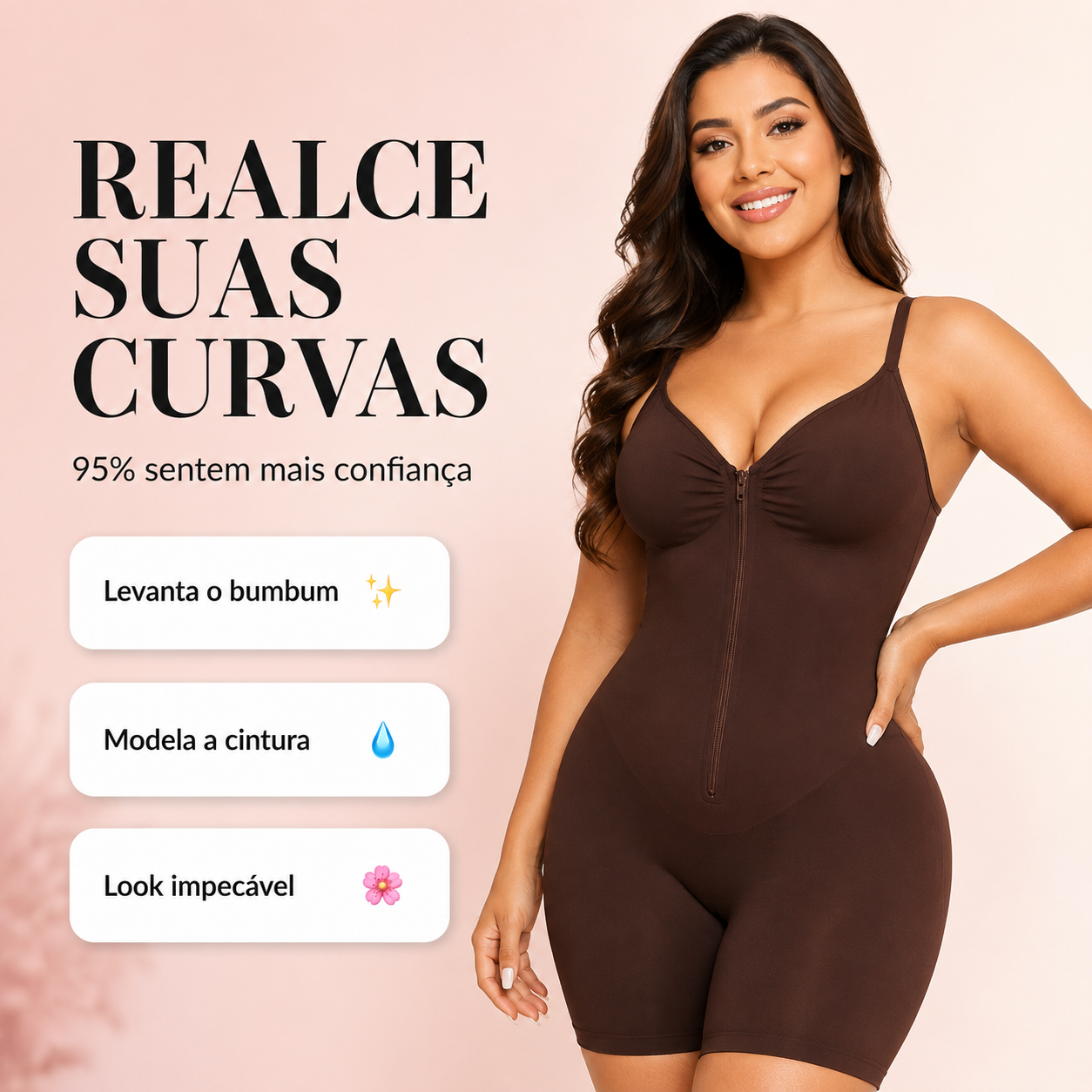 Body Modelador Feminino Sem Costura com Bojo e Efeito Lifting no Bumbum