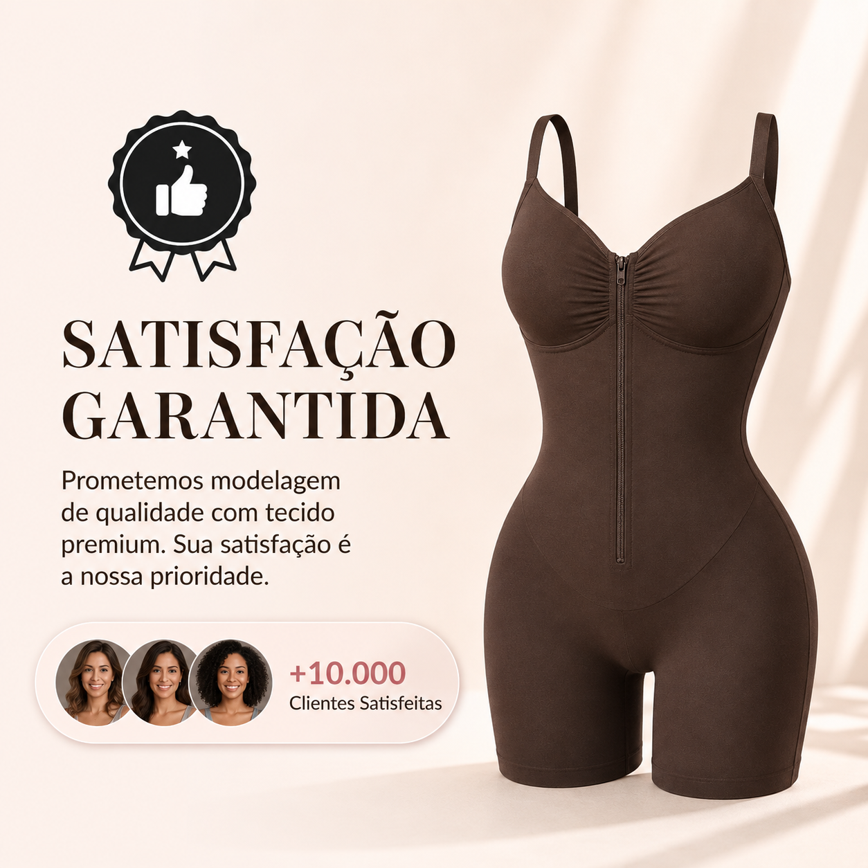 Body Modelador Feminino Sem Costura com Bojo e Efeito Lifting no Bumbum
