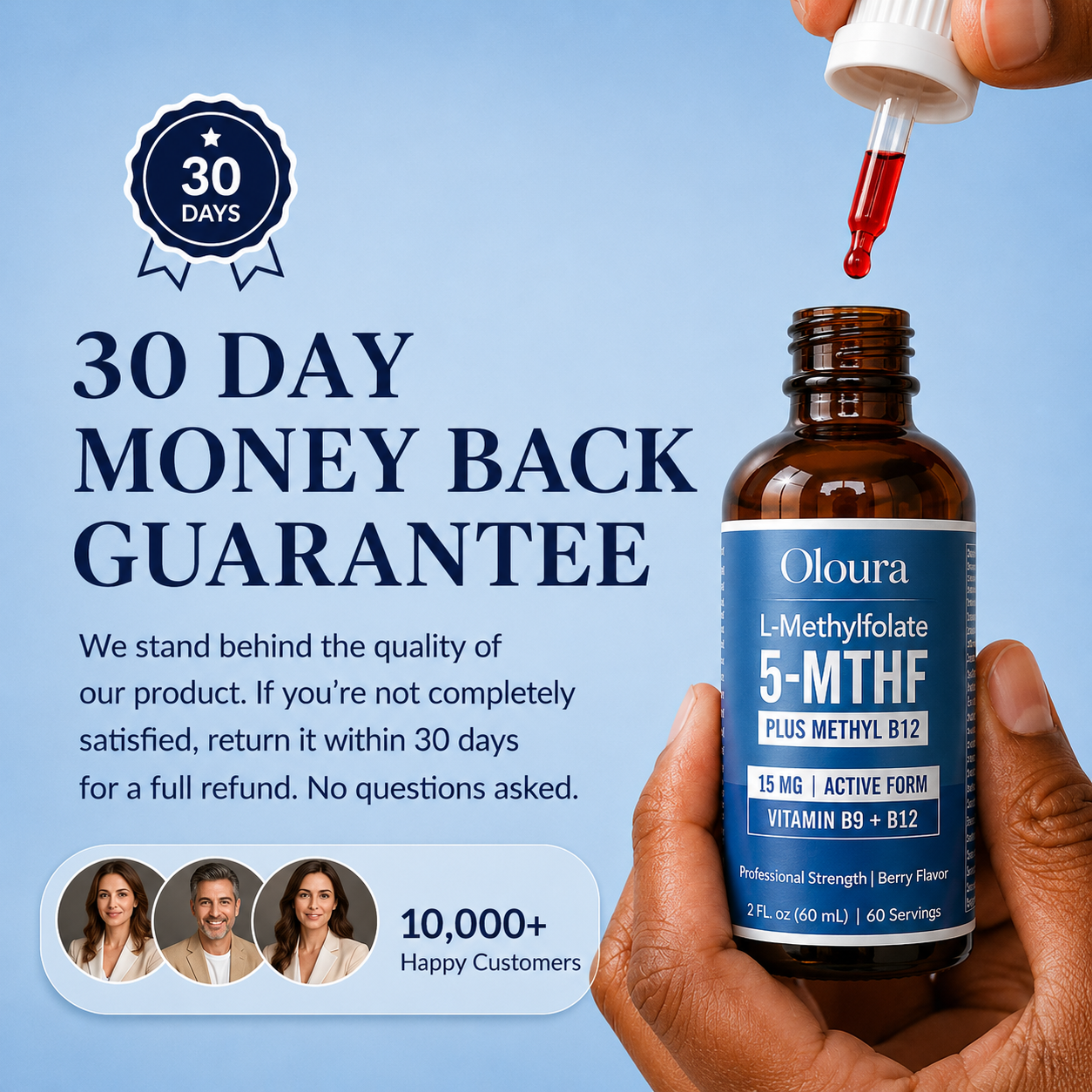 Oloura 5-MTHF L-Methylfolate Liquid Drops with Methyl B12 – 60ml