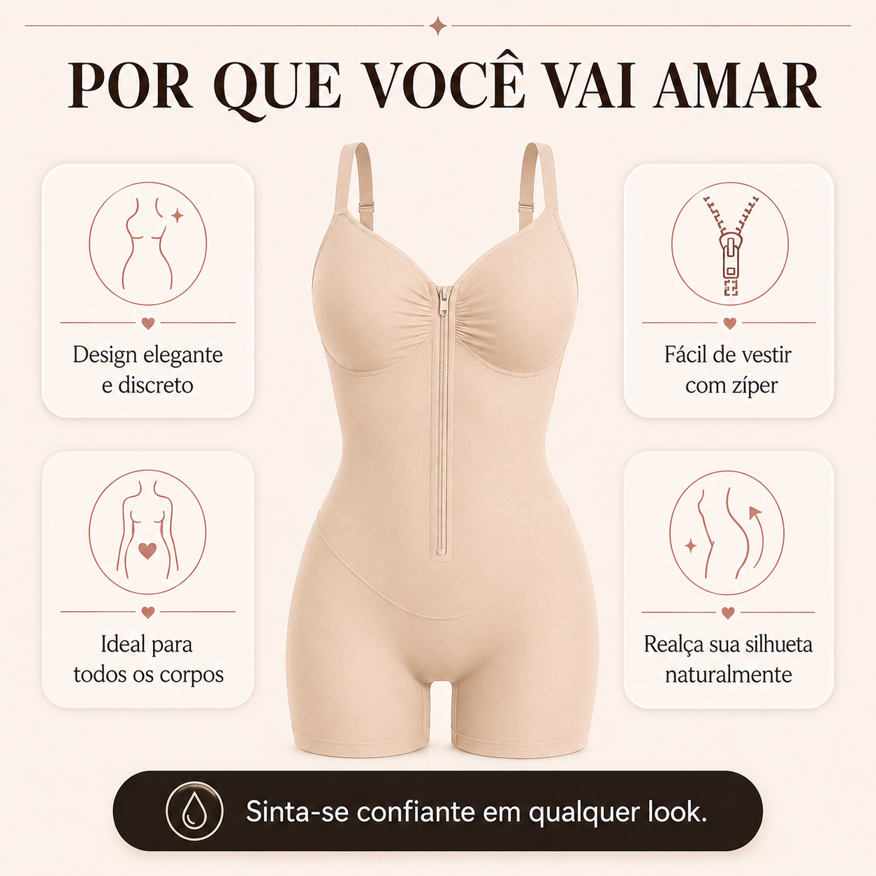 Body Modelador Feminino Sem Costura com Bojo e Efeito Lifting no Bumbum